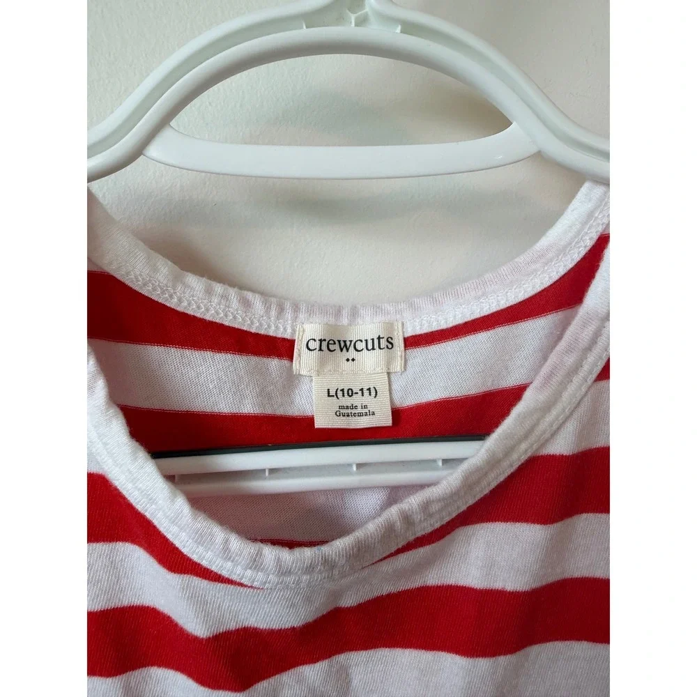 Crewcuts Girls Red Blue White Striped Cotton T-Shirt Dress Size L 10-11 1641